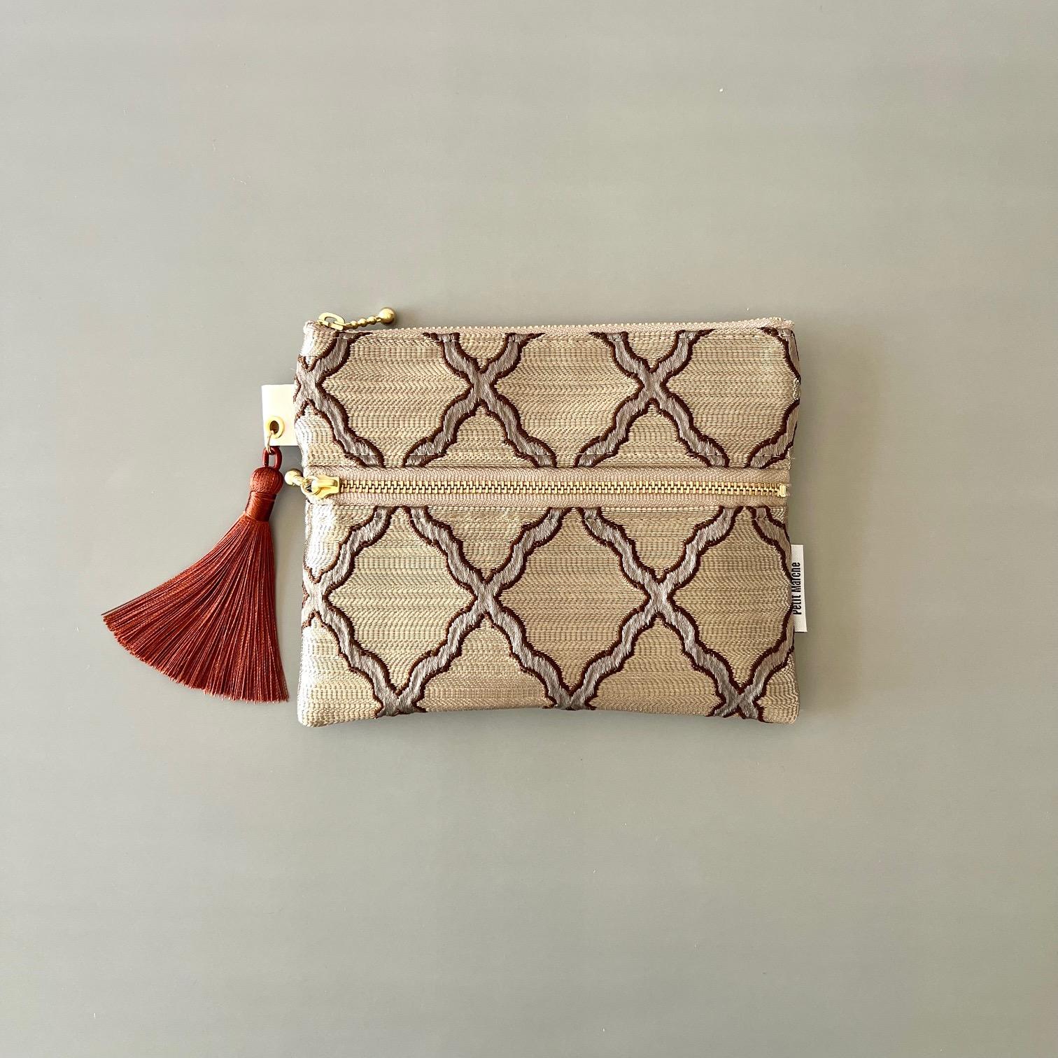 （受注制作）モロッカン生地のトリプルジップポーチ♦ヌール（3ポケット・仕分けポーチ）ギフトにおすすめ