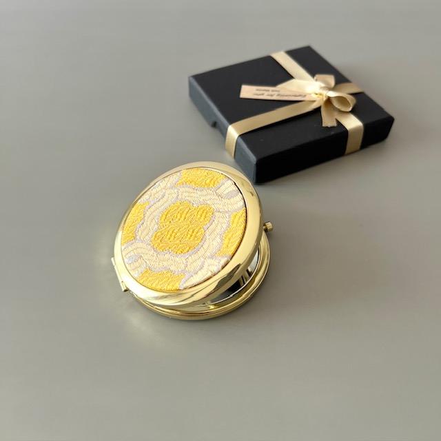 （受注制作）モロッカン生地のコンパクトミラー♦アイラ♦イエロー♦ゴールド♦拡大鏡 * ギフトにおすすめ *