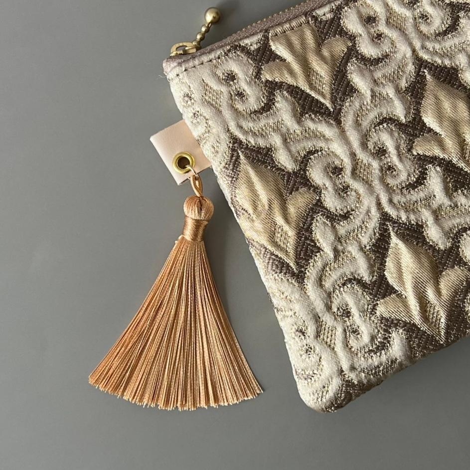 (受注制作)モロッカン生地のタッセル付きポーチ♦ フルール・ド・リス モカ ミニ ♦ギフトにおすすめ♦ | 3枚目