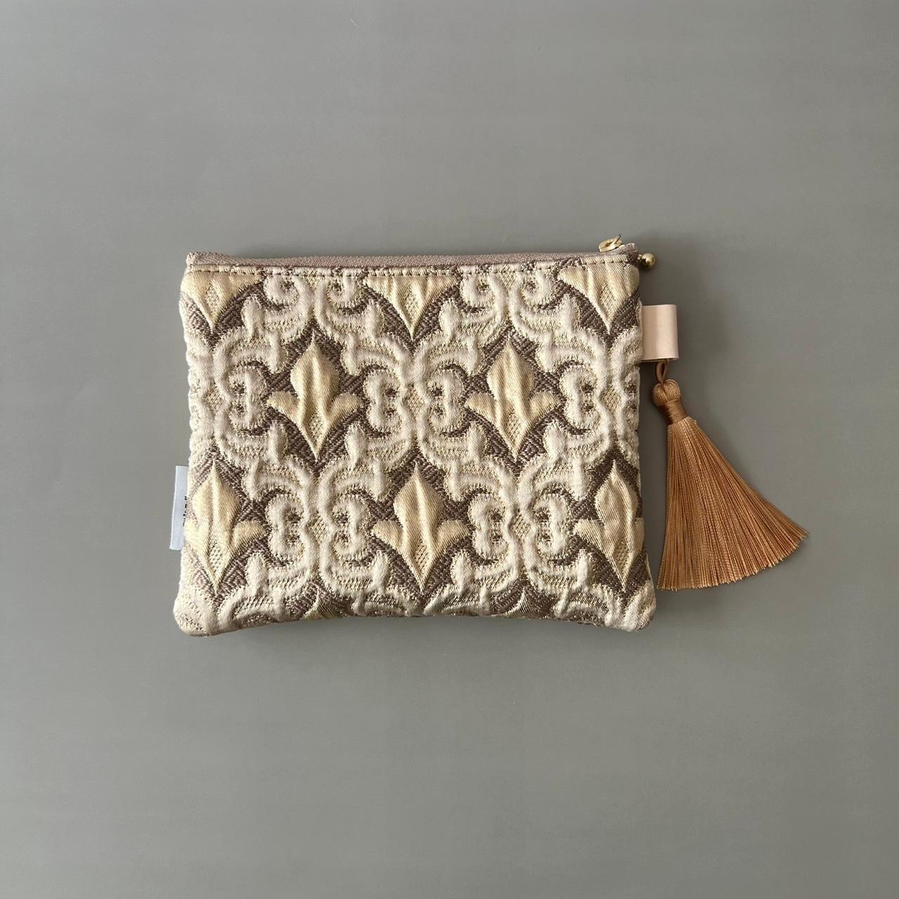 (受注制作)モロッカン生地のタッセル付きポーチ♦ フルール・ド・リス モカ ミニ ♦ギフトにおすすめ♦ | 5枚目
