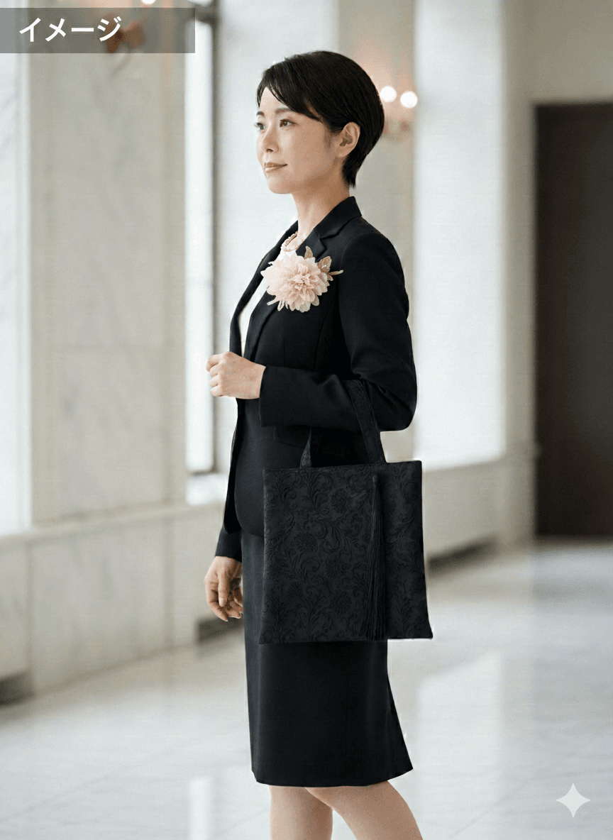 (受注制作)Grace Noire 黒のジャカードトート フォーマル・式典・慶弔(A4対応) | 3枚目